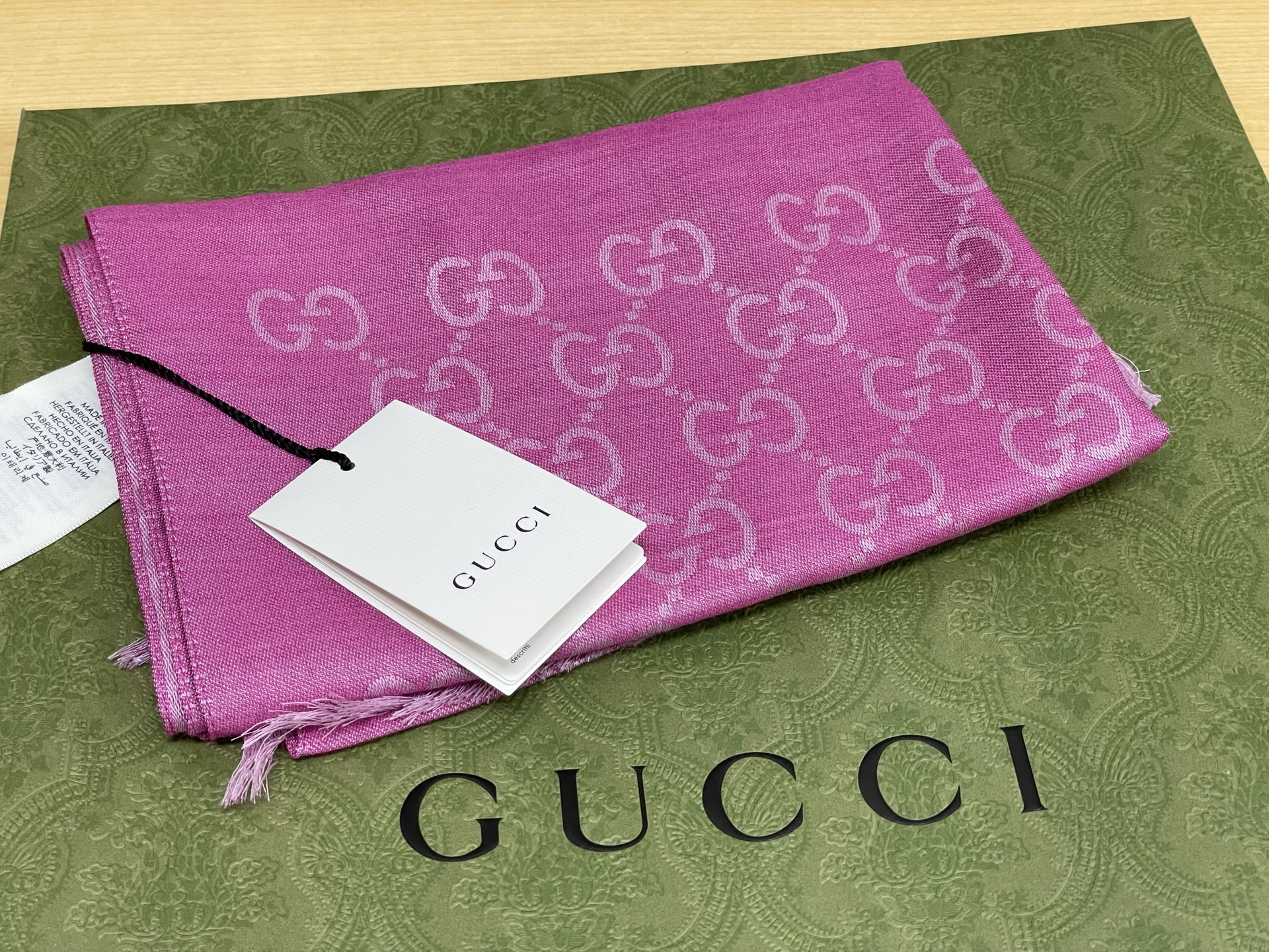 GUCCI 165904 3G646 5872 ウールシルクGG柄ストール