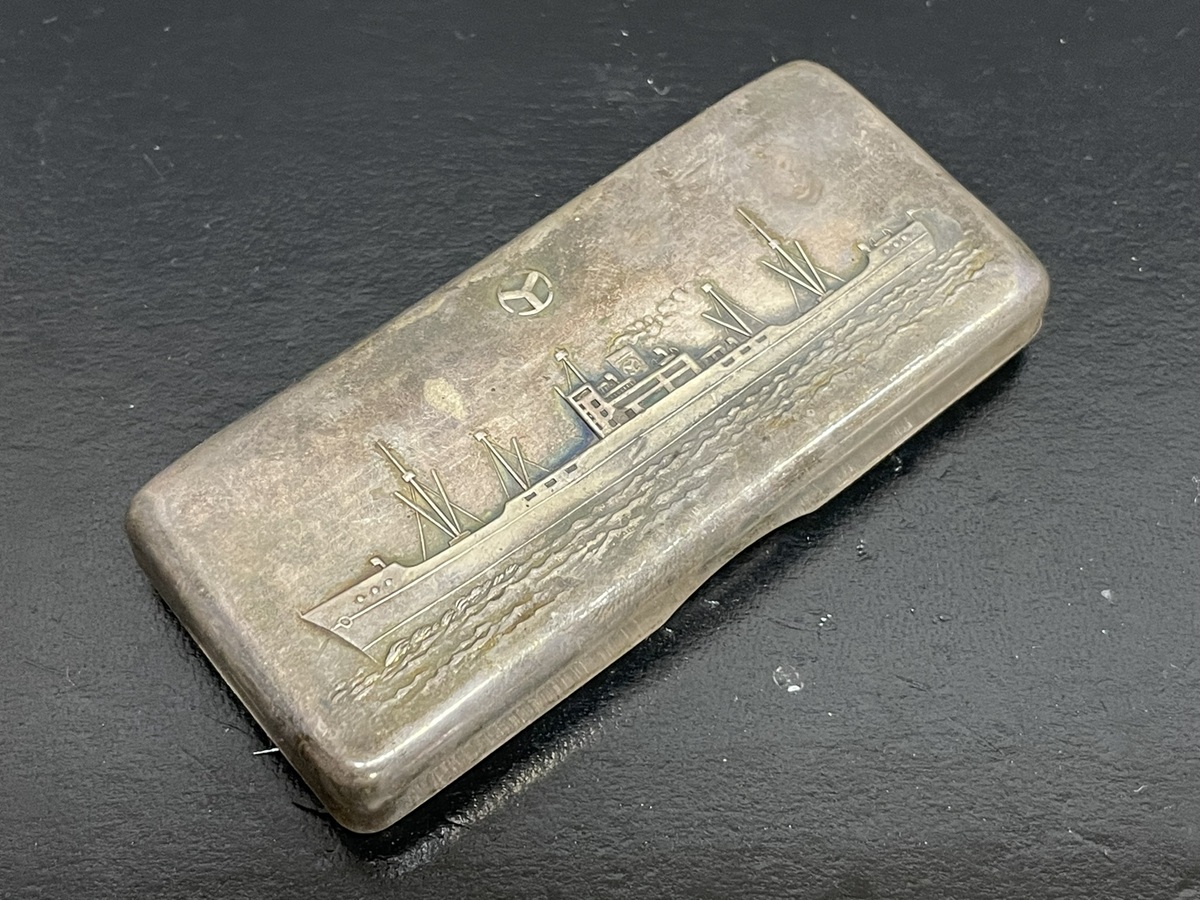山福丸進水記念品 日本汽船 日立造船桜島工場 昭和26年 銀小箱
